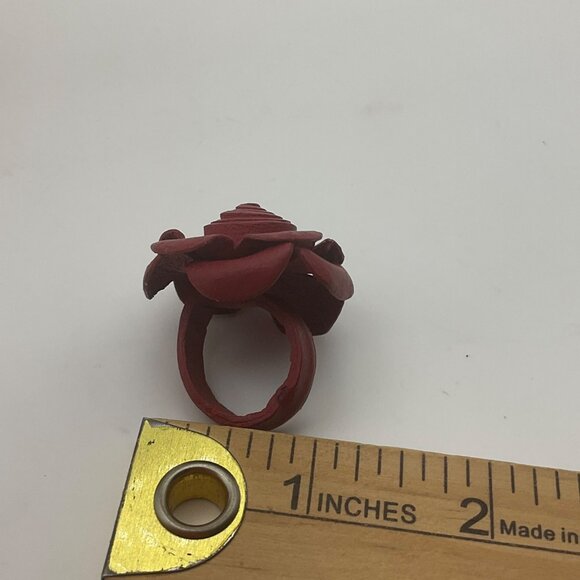 New Artisan Handmade Handcrafted Leather Red Flower Rose Ring Adjustable - Picture 12 of 13